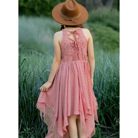 Joyfolie Oliviah Ashe Rose Dress W/ Lace & Polka Dots Handkerchief Hem Sz 7 - Picture 2 of 16